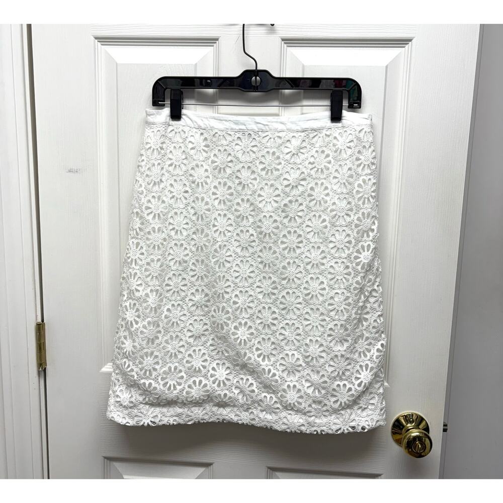 Talbots Skirt, White Lace Lined, Side Zipper, Knee Length Pencil, Women's Size 6